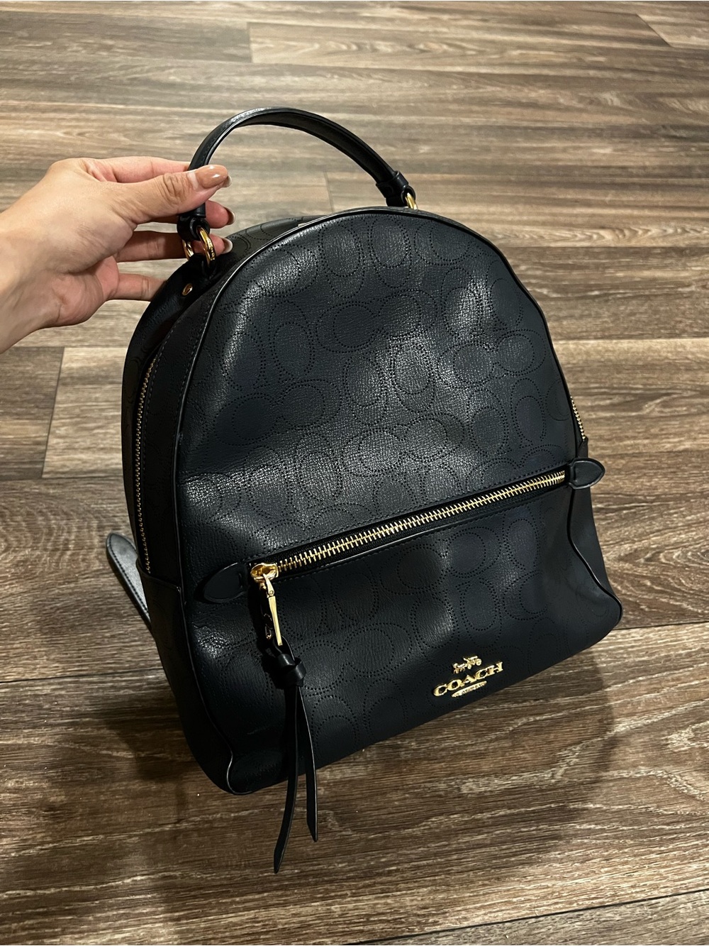 Coach Perforated Signature Jordyn Leather Backpack in Midnight Blue Navy